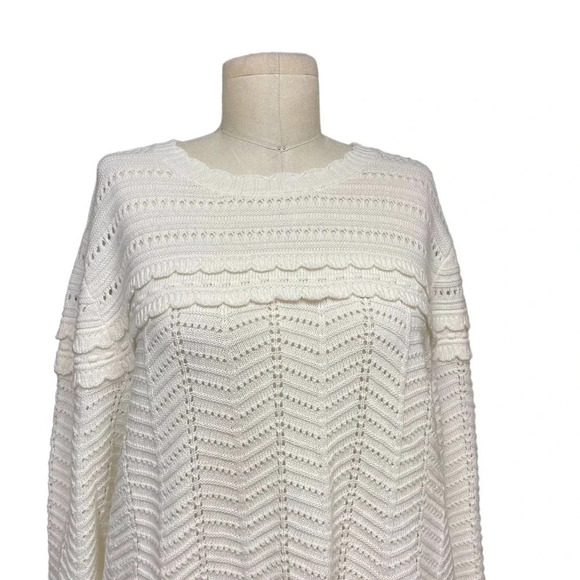 J. Crew Crewneck Scalloped Pointelle Sweater Ivory‎ Size XL - Picture 2 of 11